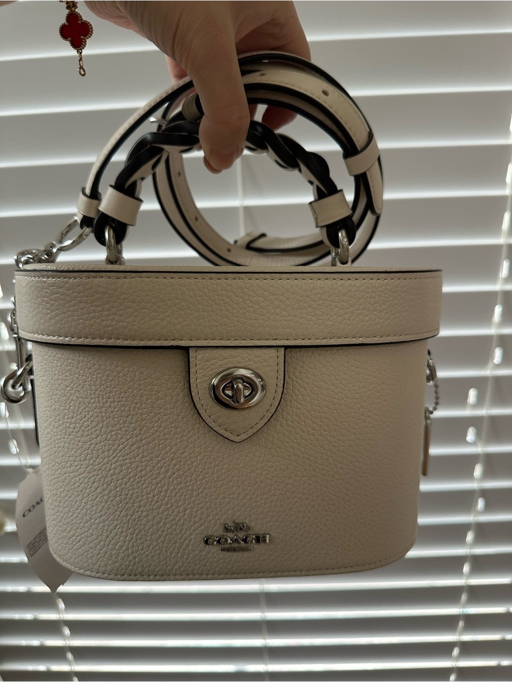 Coach Kay 20 Pebbled Leather Structured Crossbody Bag in Cream